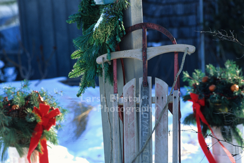 Holiday Wreaths and Sled